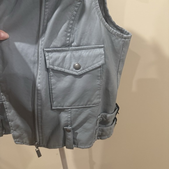 Vtg 90s Y2K Gray Moto Vest Biker Utility Minimalist Soft Grunge Women's Large - Picture 4 of 11